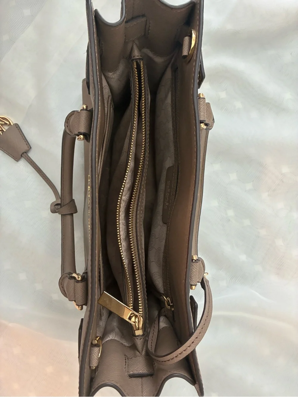 Michael Kors Brown Saffiano Leather Satchel with Gold Hardware